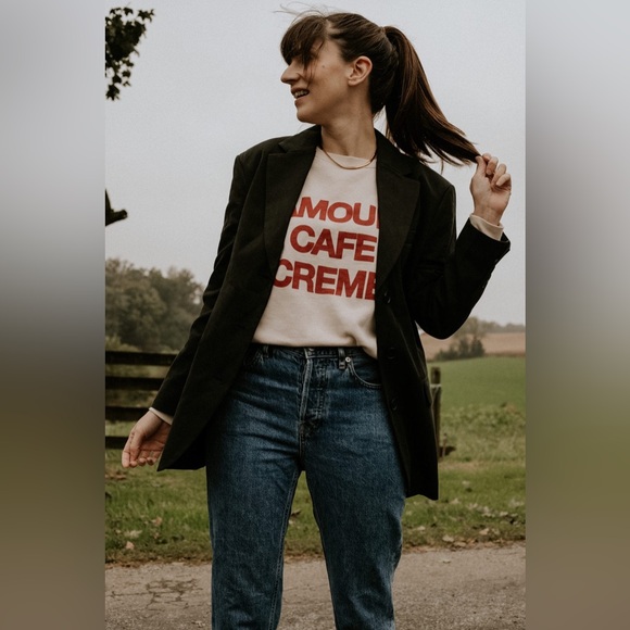 Sézane AMOUR CAFÉ CRÈME Sweatshirt in Ecru/Red - Picture 12 of 16